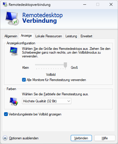 Reiter Anzeige – Alle Monitore verwenden