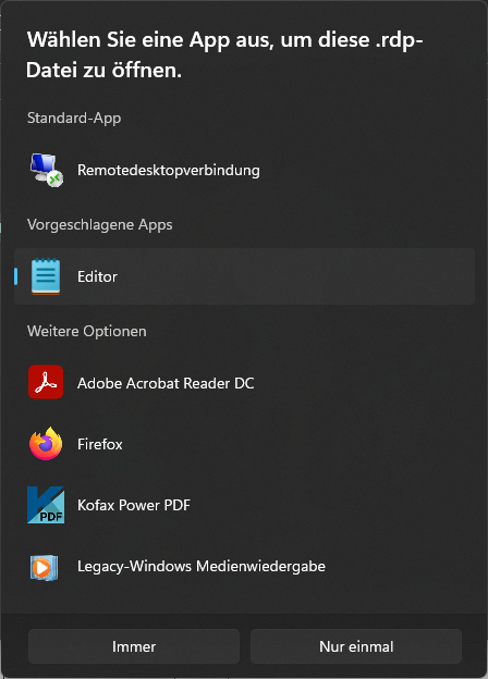 Öffnen mit Editor